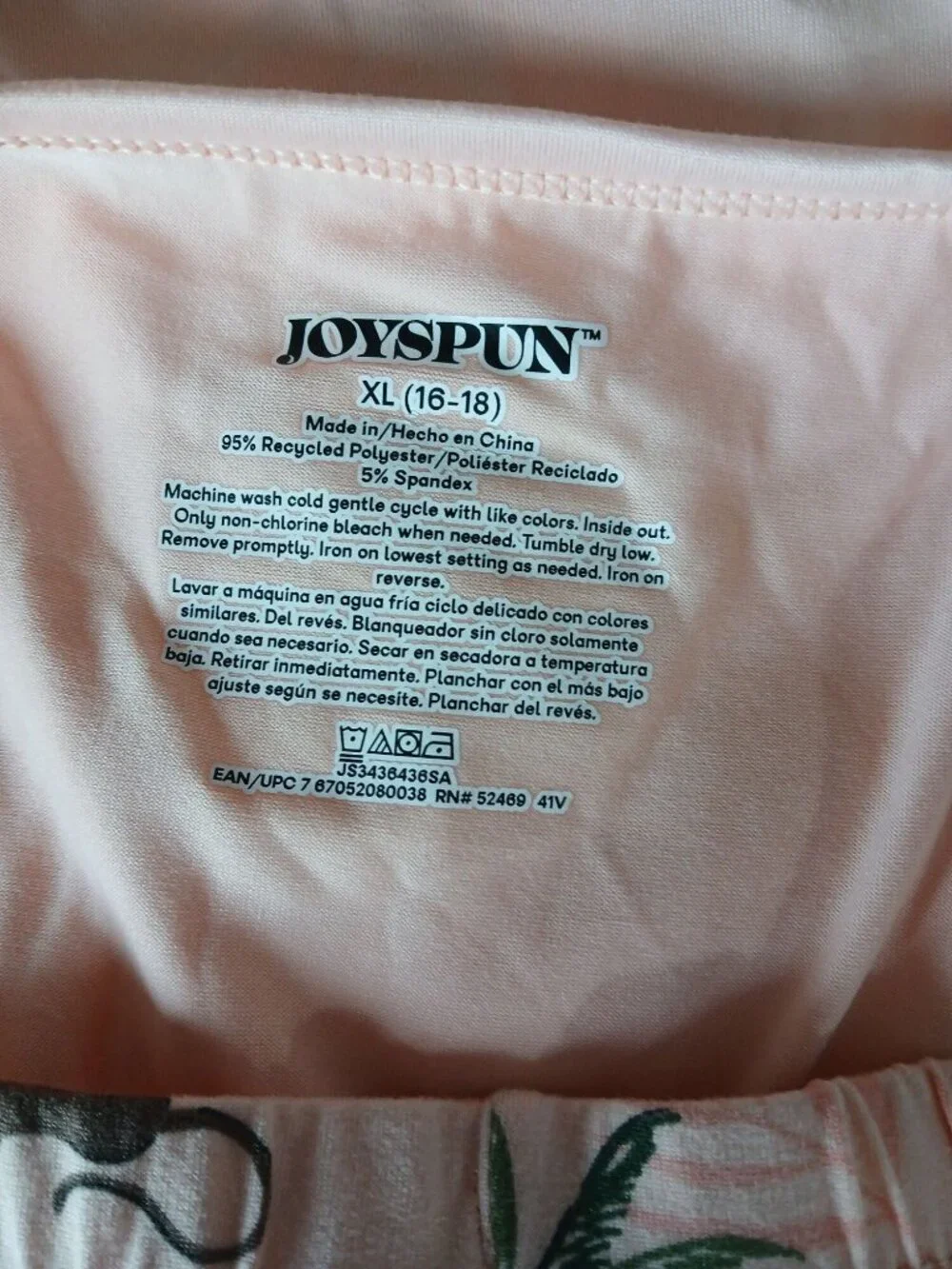 JoySpun Womens Peach Jungle Print Tank Top Shorts Pajamas XL Recycled Poly NWT - Picture 13 of 14